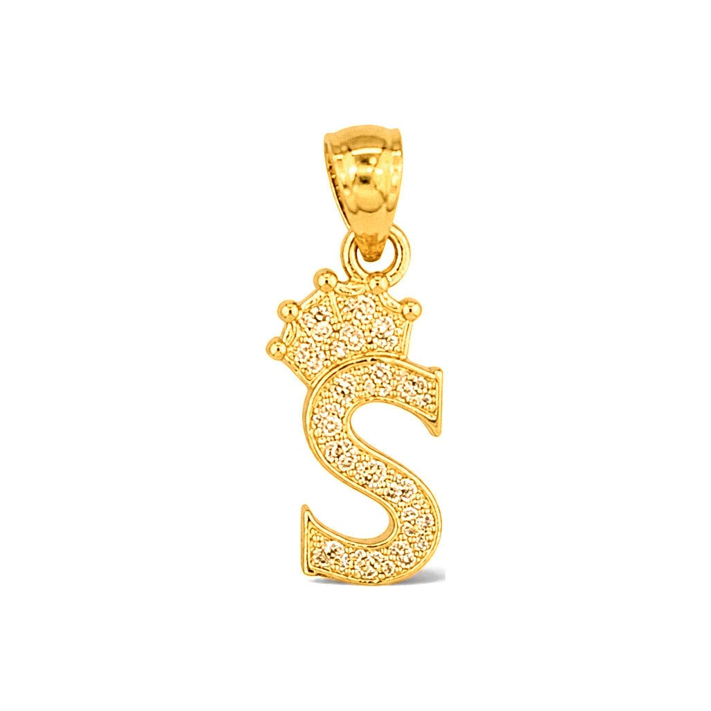 Dije Letra S Coronada con Circonios Oro 10k