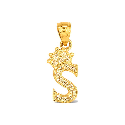 Dije Letra S Coronada con Circonios Oro 10k
