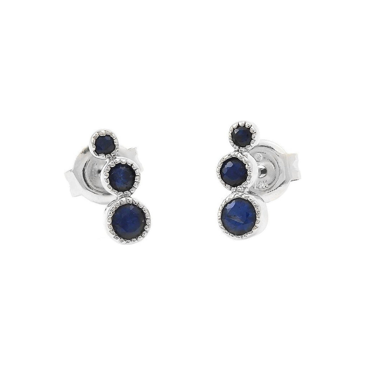Aretes de Dama Oro Blanco 14k Redondos con Zafiro