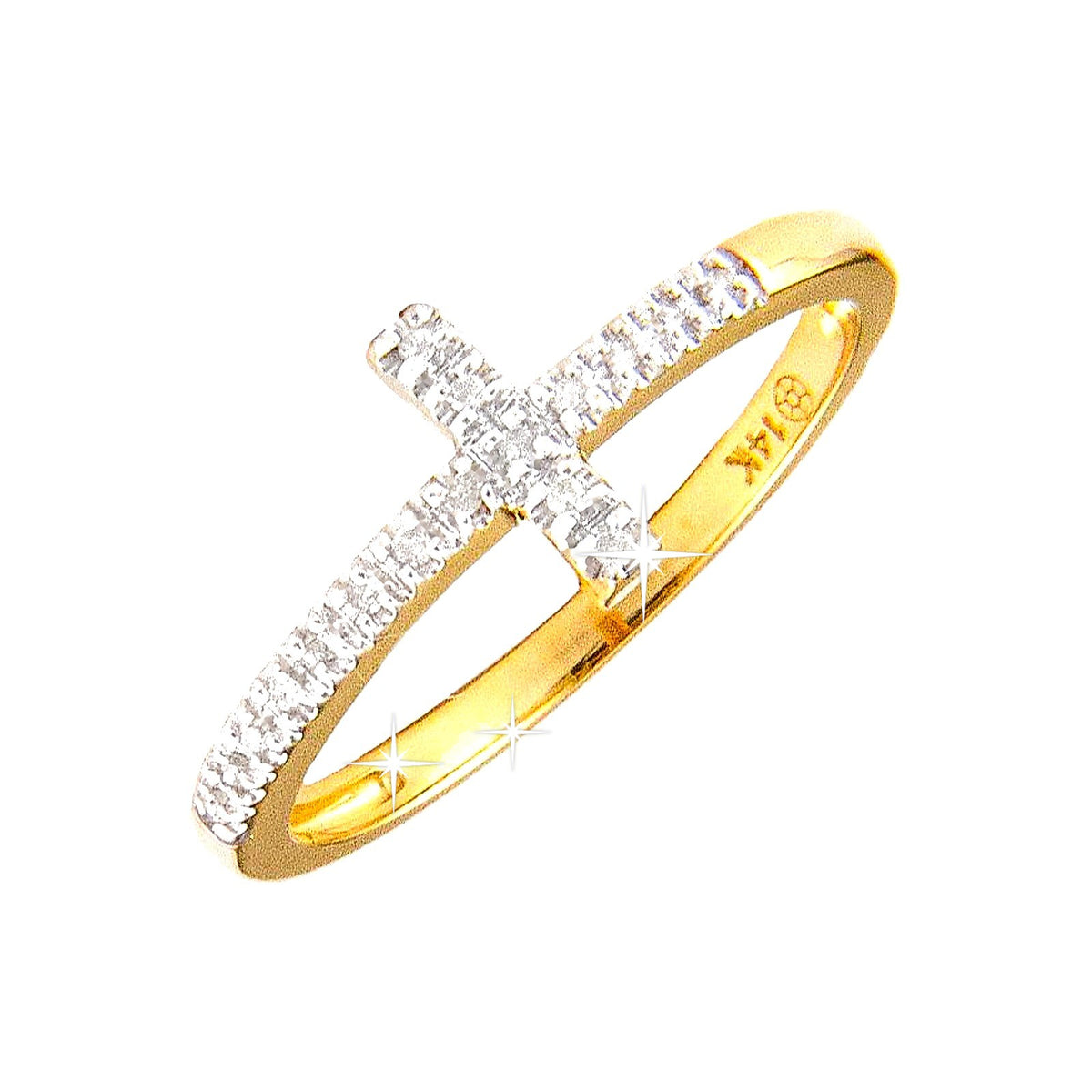 Anillo de Dama Oro 14k Cruz Pavé con Diamantes Naturales