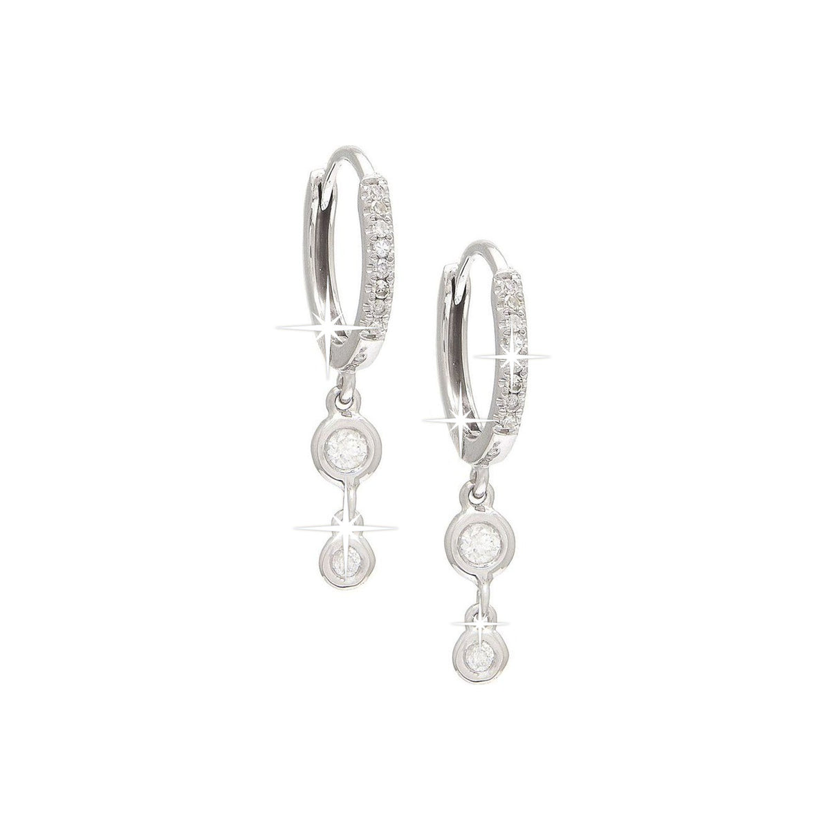 21mm Aretes de Dama Oro Blanco 14k Argolla Redondos con Diamantes Naturales