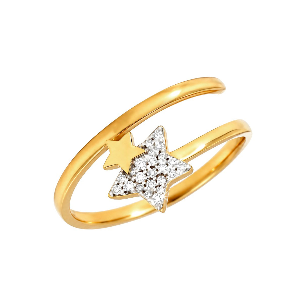 7x9mm Anillo de Dama Oro 14k Ajustable con Estrellas y Pavé de Diamantes Naturales