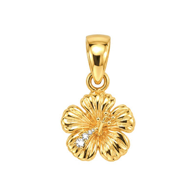 Dije Flor de Hibisco Oro 14k con Circonios