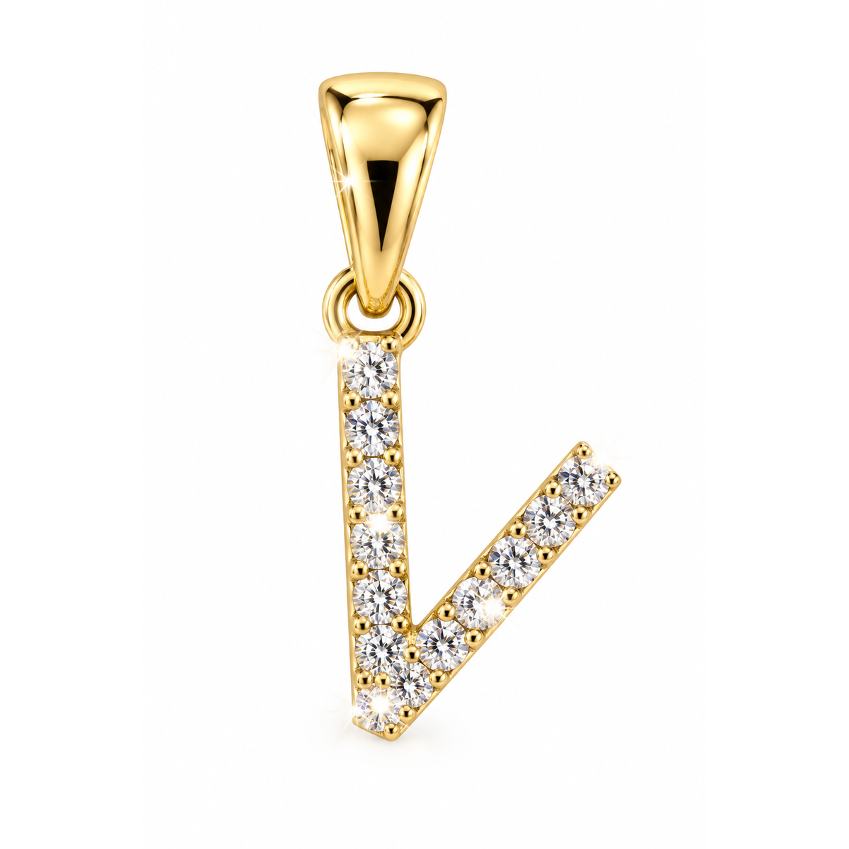 Dije Inicial "V" con Diamantes Naturales Oro 10k