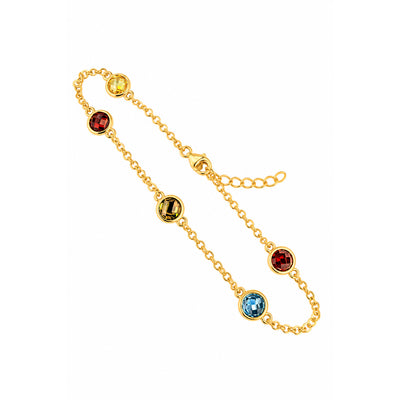 Brazalete de Dama Oro 10k Cadena Fina con Circonios de Colores