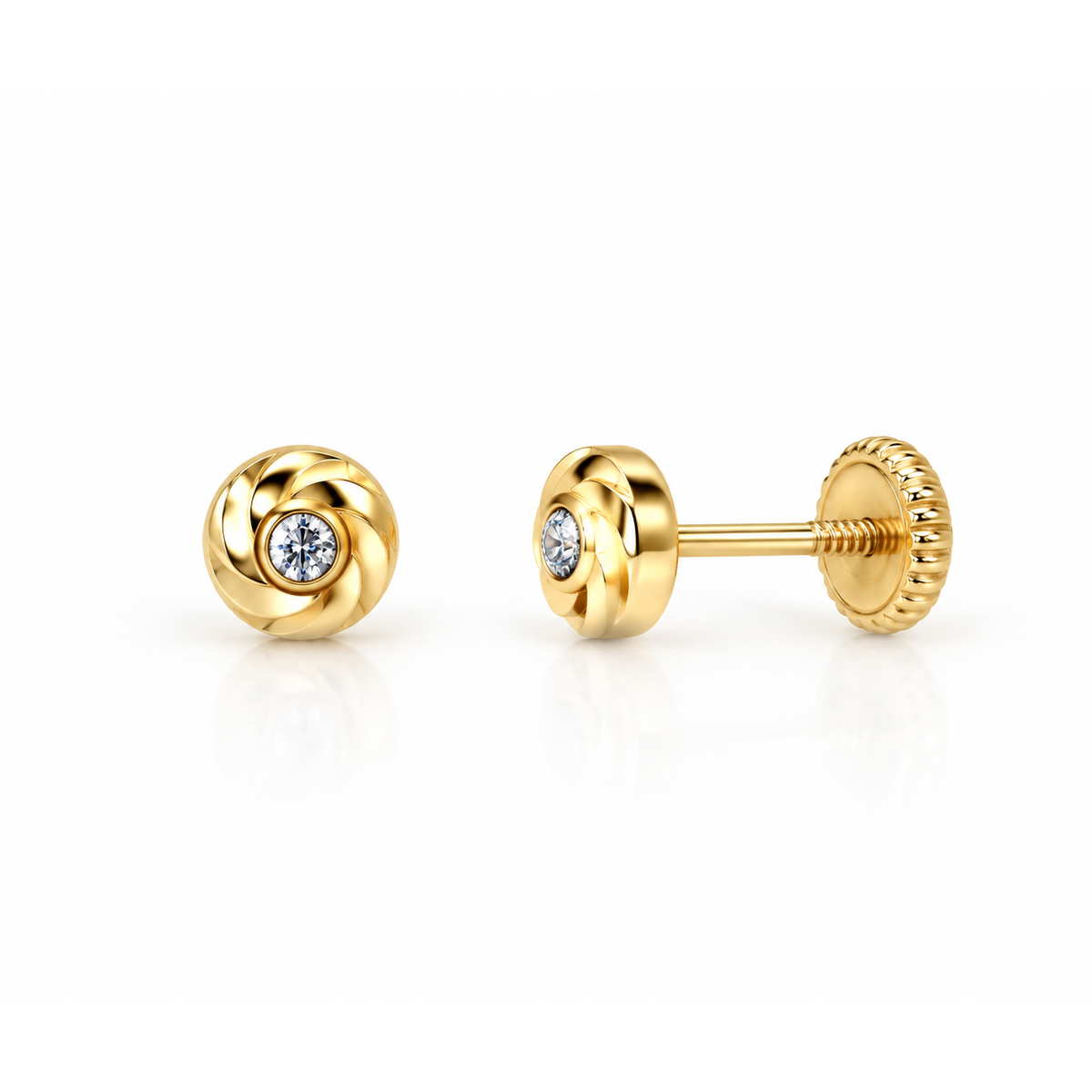 Aretes para Bebé Oro 14k Remolino con Circonio
