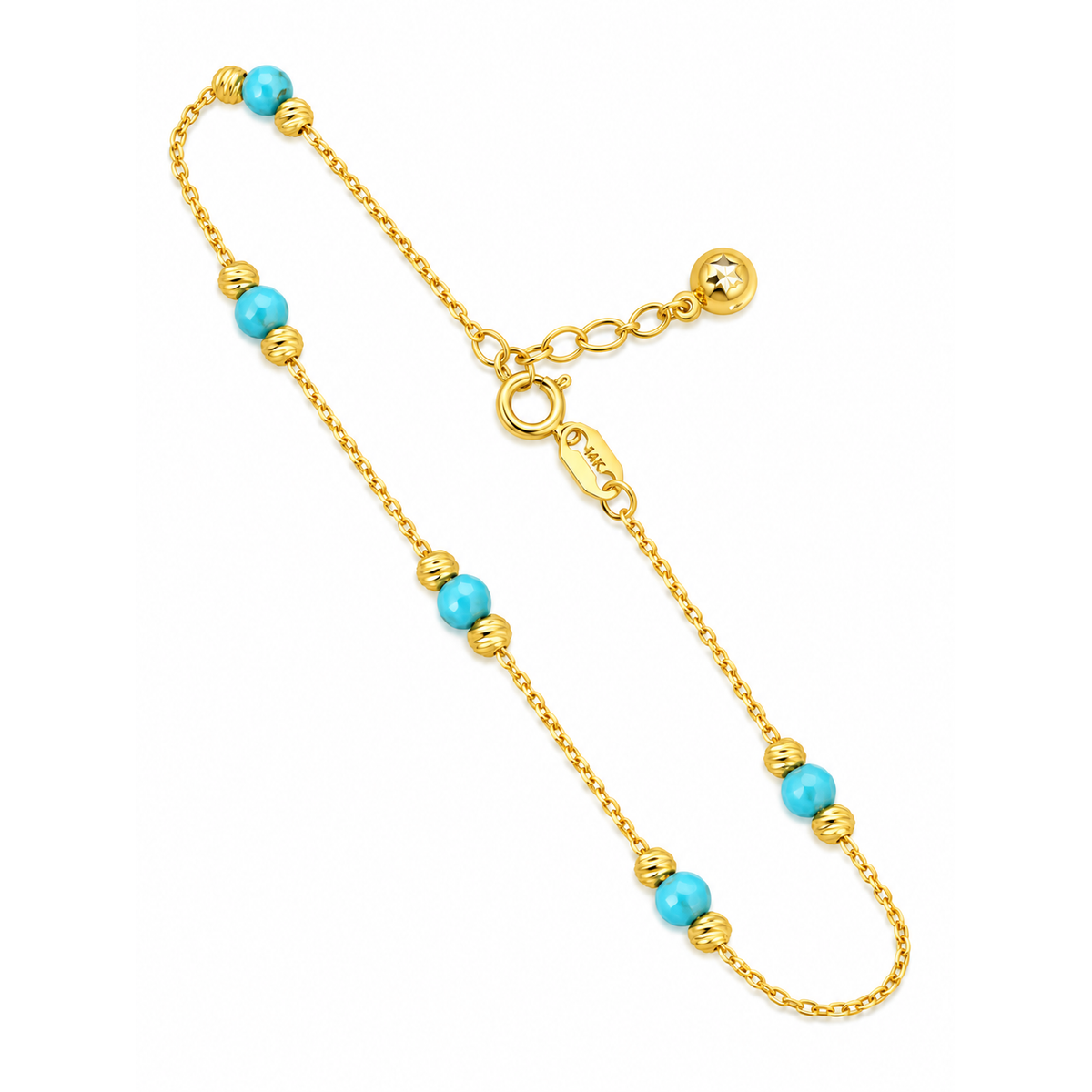 Brazalete de Dama Oro 14k con Bolitas de Turquesa