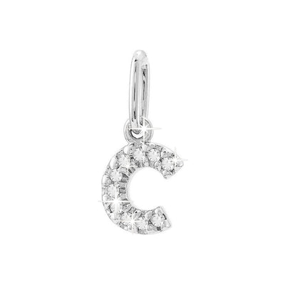 12mm Dije Oro Blanco 14k Inicial Pavé con Diamantes Naturales