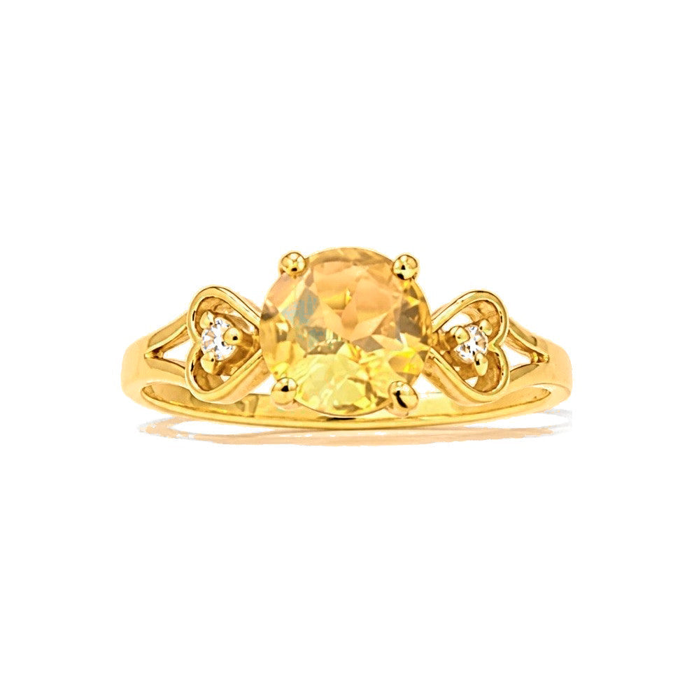 Anillo de Dama Oro 10k Circonia Amarilla con Corazones