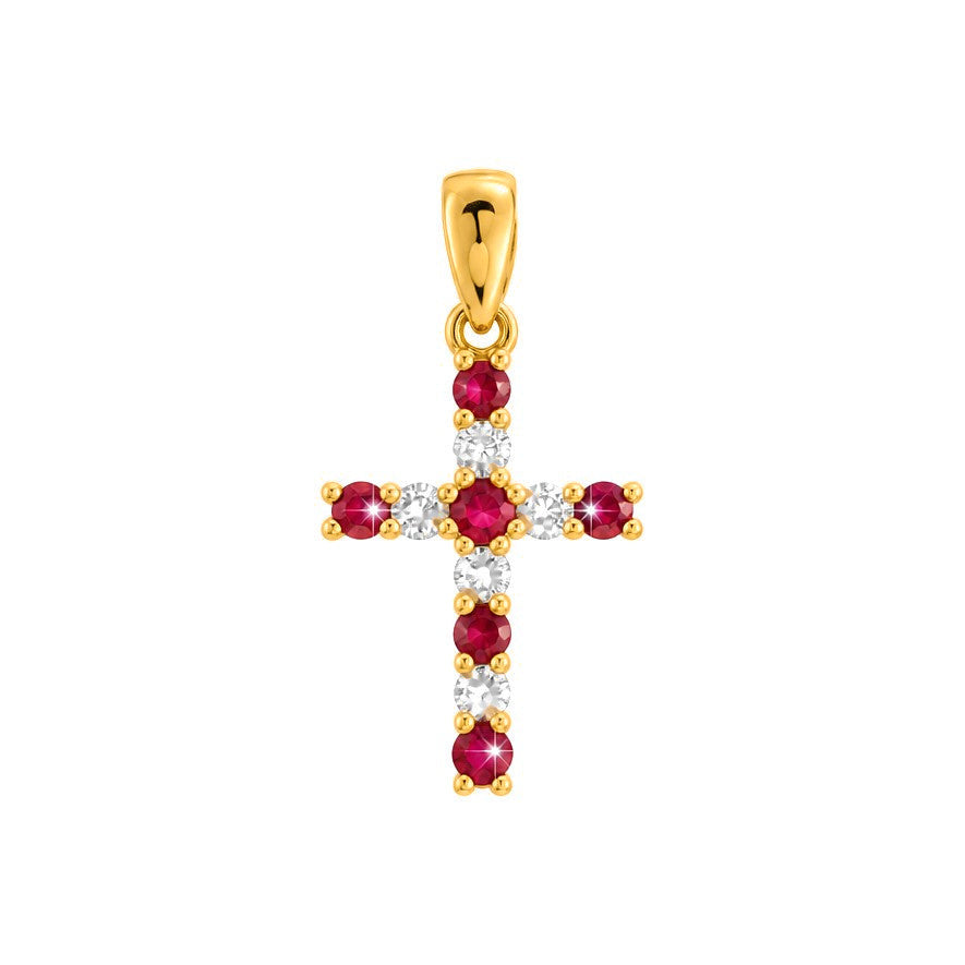10x18mm Dije Cruz Oro 14k con Rubí y Diamantes Naturales
