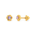 Aretes para Bebé Oro 14k Redondo Espiral con Circonio Lila