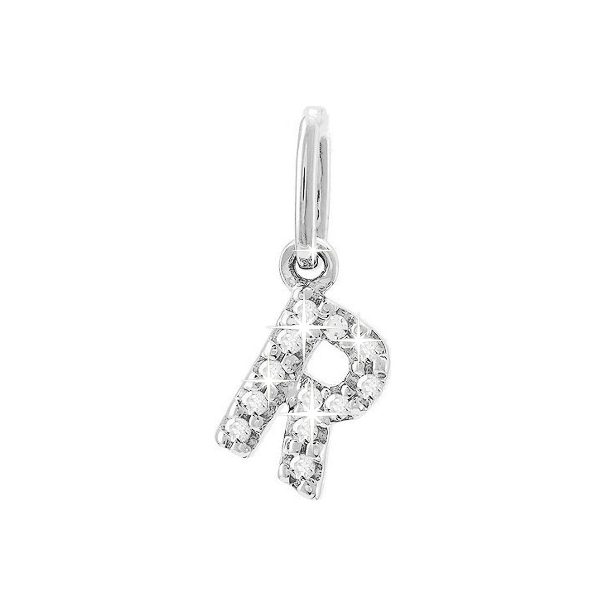 12mm Dije Oro Blanco 14k Inicial Pavé con Diamantes Naturales