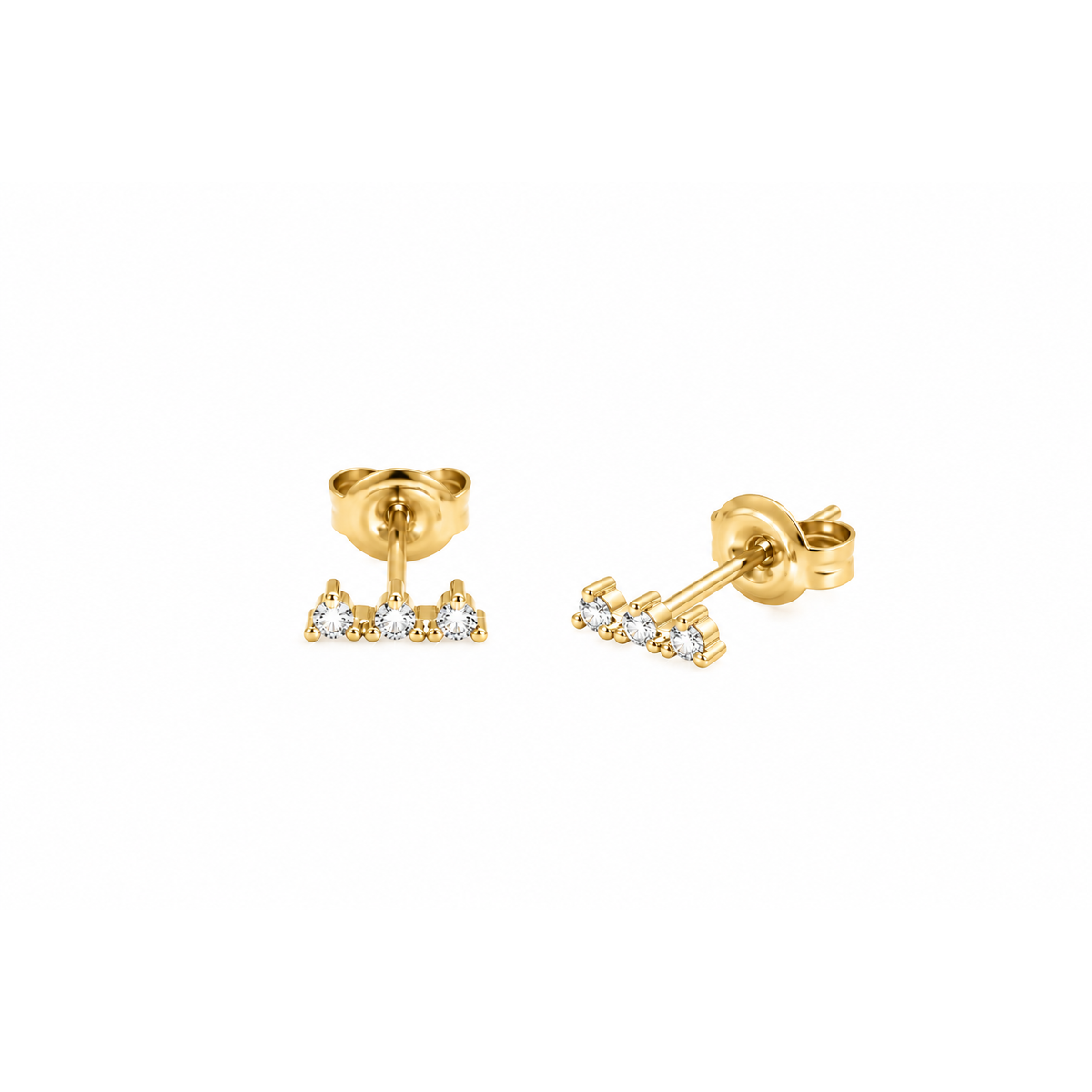 3x7mm Aretes de Dama Oro 14k Barra de Tres Diamantes Naturales