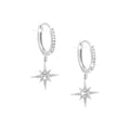 10x21mm Aretes de Dama Oro Blanco 14k Argolla Estrella con Diamantes Naturales