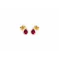 5x6mm Aretes de Dama Oro 14k Rubí Pera con Halo de Diamantes Naturales