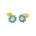 7mm Aretes de Dama Oro 14k con Turquesa y Diamantes Naturales