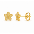 Aretes de Dama Oro 10k Flor Cinco Pétalos Pavé