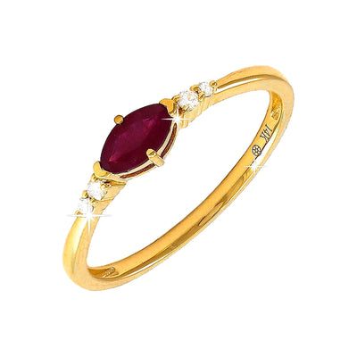 4x7mm Anillo de Dama Oro 14k Marquesa con Rubí y Diamantes Naturales