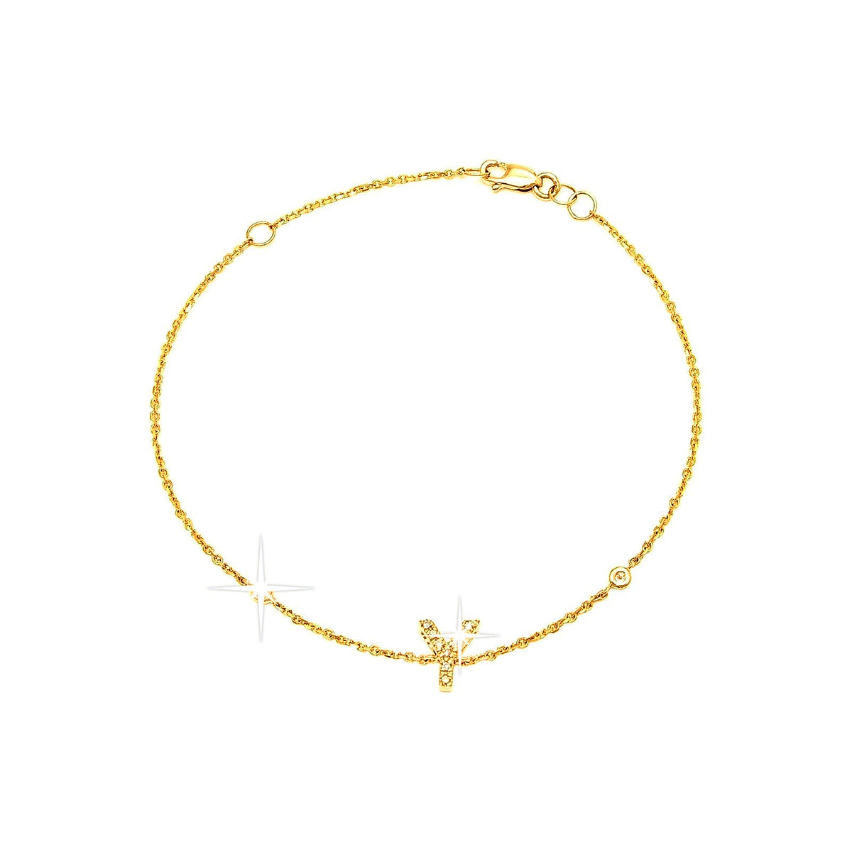 7mm Brazalete de Dama Oro 14k Inicial Pavé con Diamantes Naturales