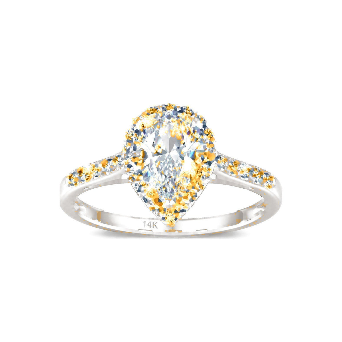 Anillo de Dama Oro 14k Halo Pera Diamante Natural