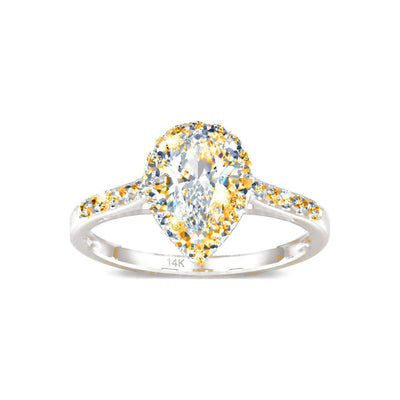 Anillo de Dama Oro 14k Halo Pera Diamante Natural