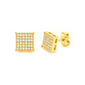 10mm Aretes de Dama Oro 10k Cuadrados con Pavé de Circonios