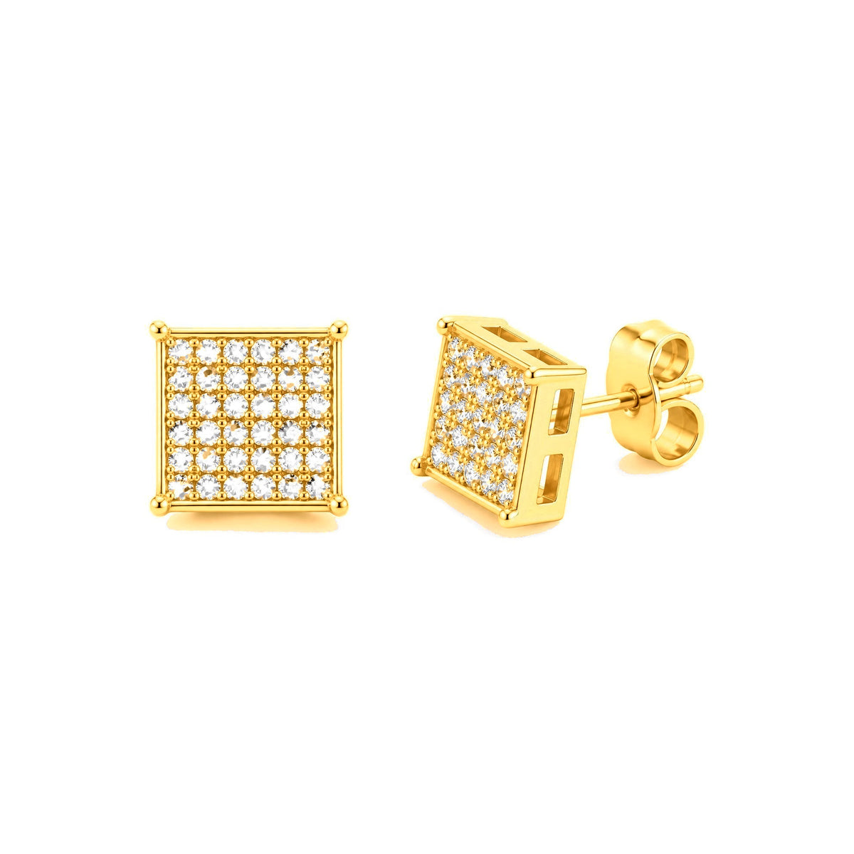 10mm Aretes de Dama Oro 10k Cuadrados con Pavé de Circonios