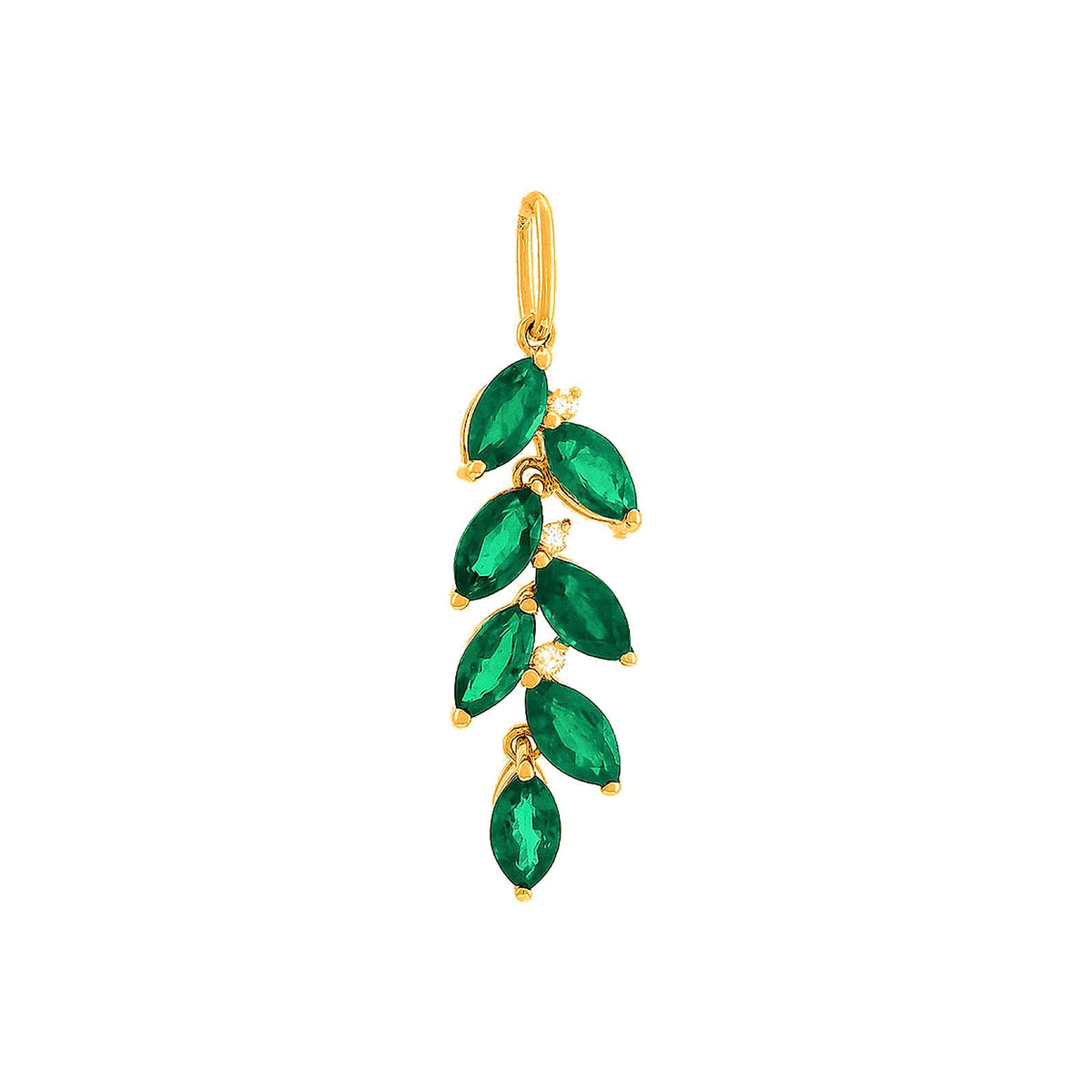 9x24mm Dije Oro 14k Marquesa con Esmeralda y Diamantes Naturales