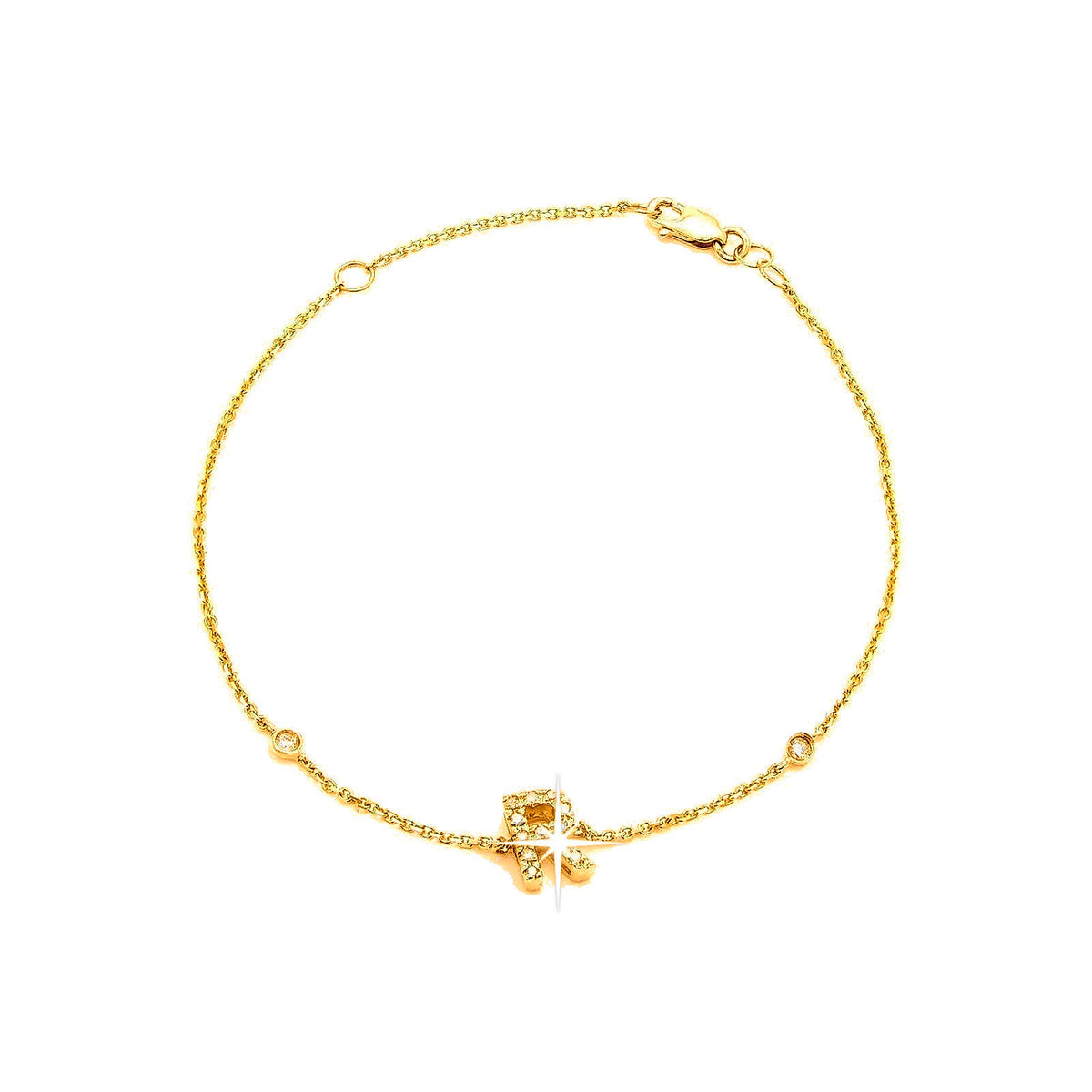 7mm Brazalete de Dama Oro 14k Inicial Pavé con Diamantes Naturales