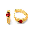 Aretes de Dama Oro 14k Aro Circonios con Mariquita Esmaltada