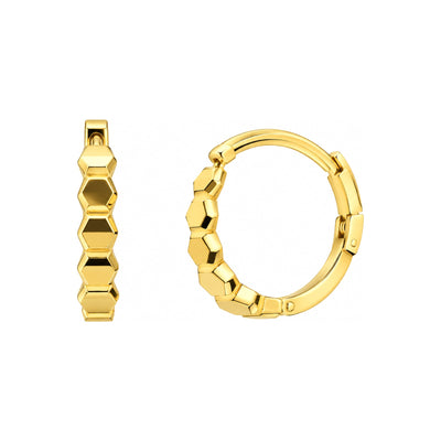 Aretes de Dama Oro 14k Huggie de Hexágonos Pulidos