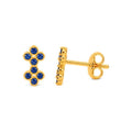 Aretes de Dama Oro 14k Doble Flor Circonio Azul