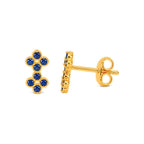 Aretes de Dama Oro 14k Doble Flor Circonio Azul