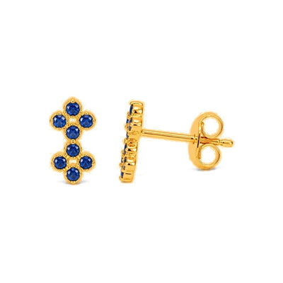 Aretes de Dama Oro 14k Doble Flor Circonio Azul