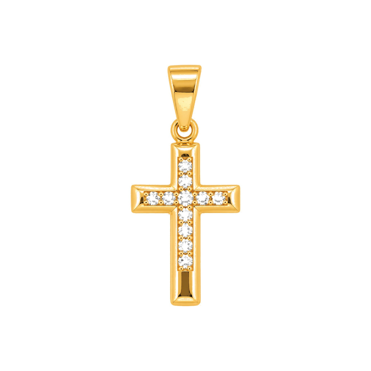 15mm x 10mm Dije Cruz con Circonios Pavé Oro 10k