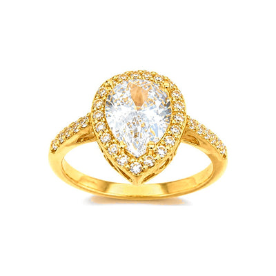 Anillo de Matrimonio Dama Oro 14k Pera Halo Pavé