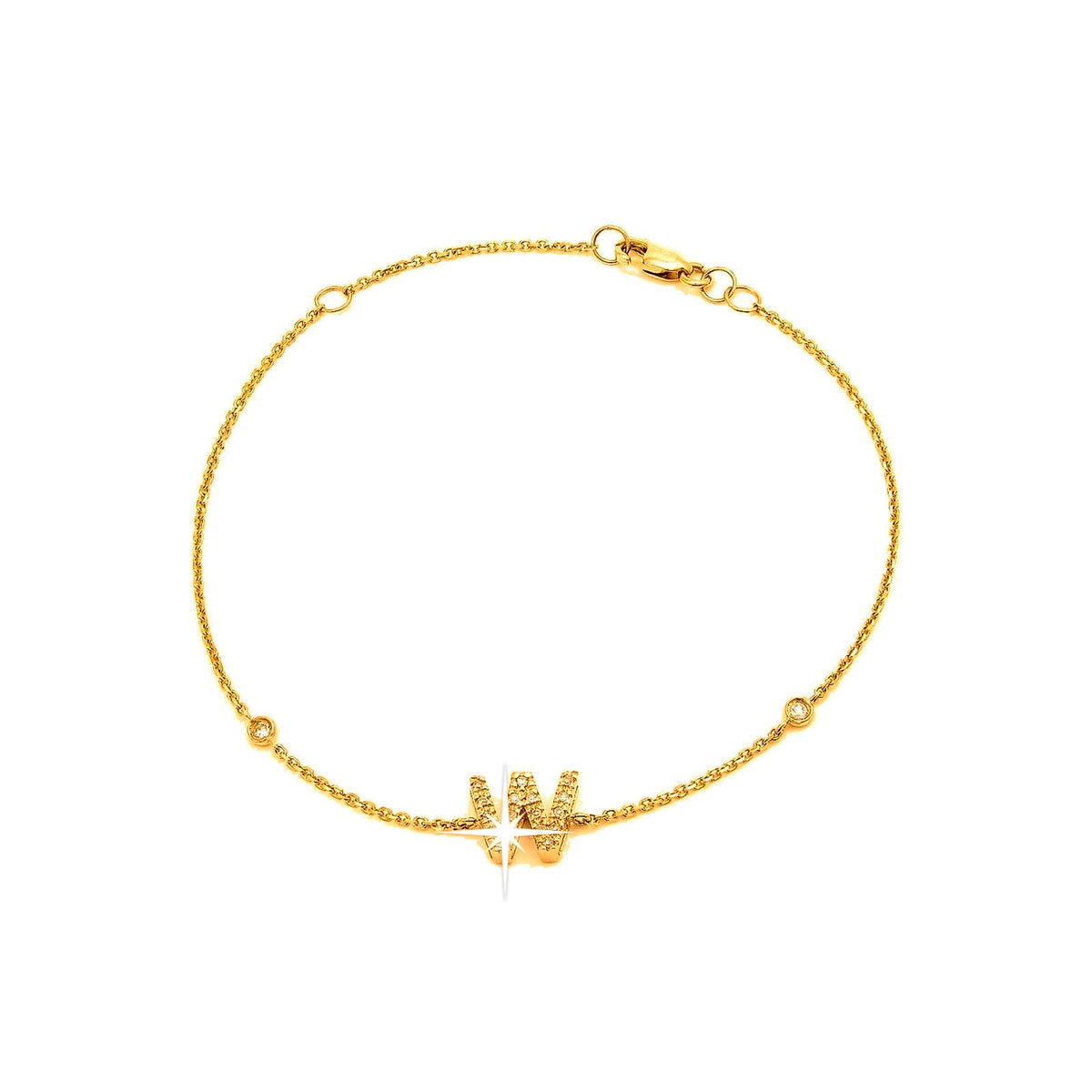 7mm Brazalete de Dama Oro 14k Inicial Pavé con Diamantes Naturales