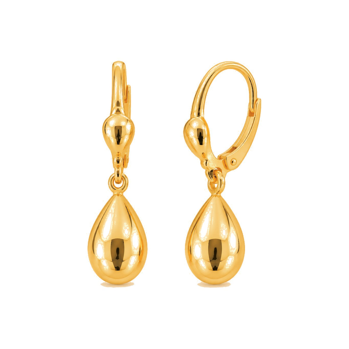 Aretes de Dama Oro 10k Gota Lisa Colgante con Cierre de Palanca