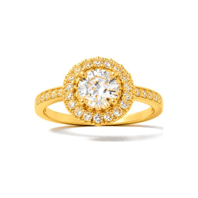 Anillo de Matrimonio Dama Oro 14k Doble Halo Redondo