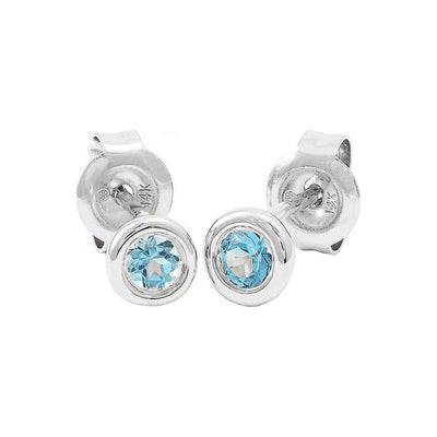 5mm Aretes de Dama Oro Blanco 14k Redondos con Topacio Azul