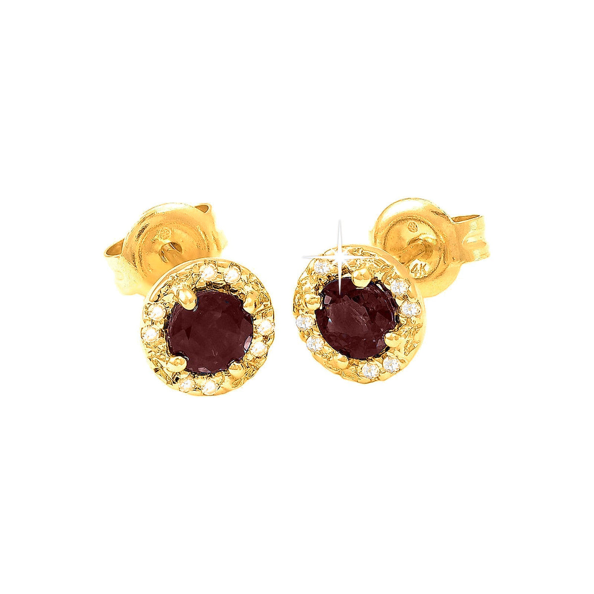 Aretes de Dama Oro 14k Redondos con Rubí y Diamantes Naturales