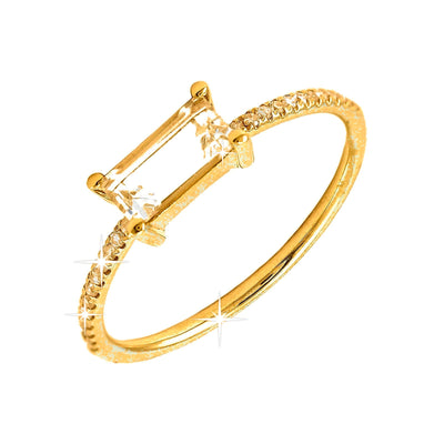 3.1x7.1mm Anillo de Dama Oro 14k Barra con White Topaz y Diamantes Naturales