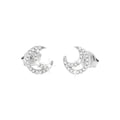 7x8mm Aretes de Dama Oro Blanco 14k Luna Pavé con Diamantes Naturales