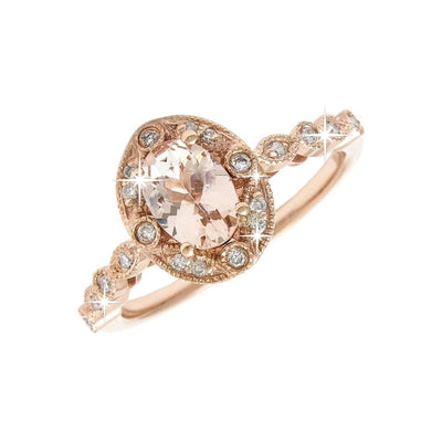 Anillo de Dama Oro Rosa 14k Ovalados con Mogarnite y Diamantes Naturales