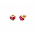 9x12mm Aretes de Dama Oro 14k Corazón de Rubíes con Halo de Diamantes Naturales