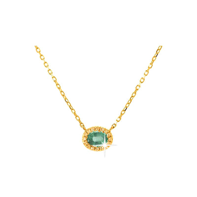 5x7mm Collar Oro 14k Ovalados con Esmeralda y Diamantes Naturales