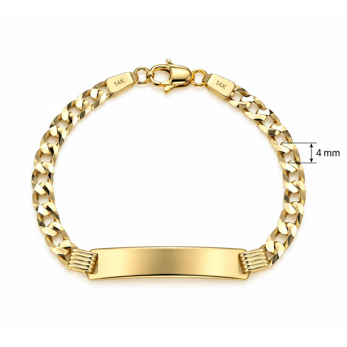 4.5mm Brazalete Infantil Oro 14k Cubano Facetado con Placa 6 Pulgadas