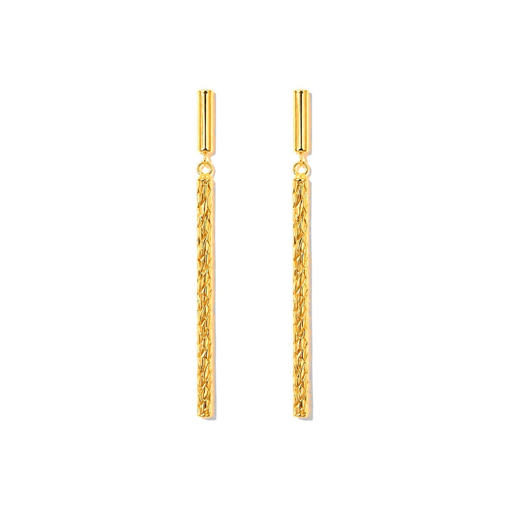 Aretes de Dama Oro 14k Barra Larga Textura Escamada