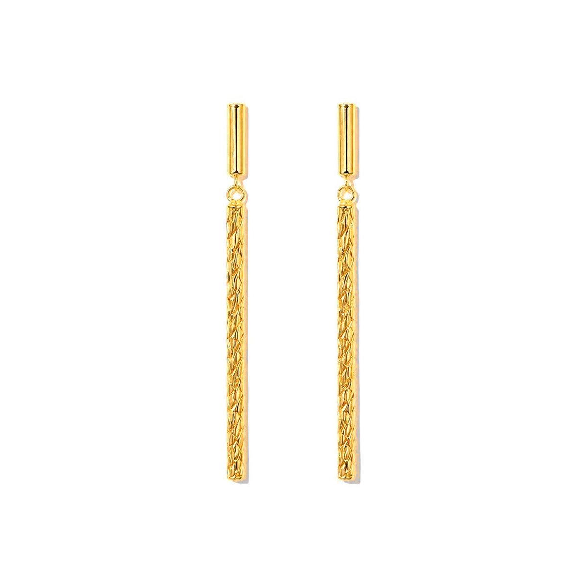 Aretes de Dama Oro 14k Barra Larga Textura Escamada