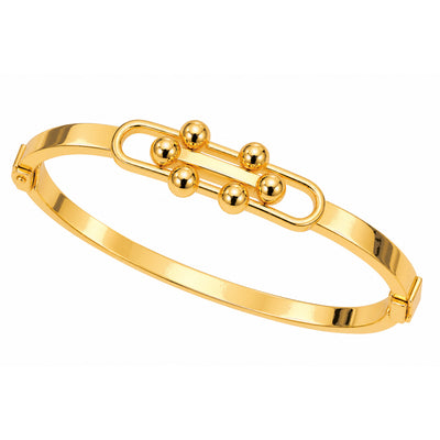 Brazalete de Dama Oro 14k Rígido con Óvalo y Bolitas